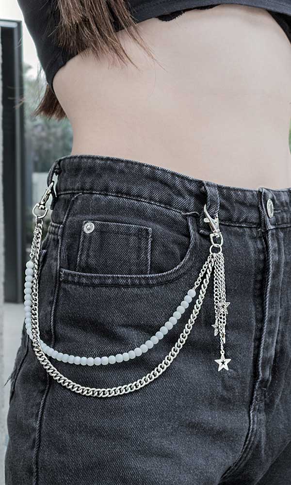 Estelle leg chain cadena pantalon perlas estrellas aesthetic blancas negro plateado grunge dark alternativo