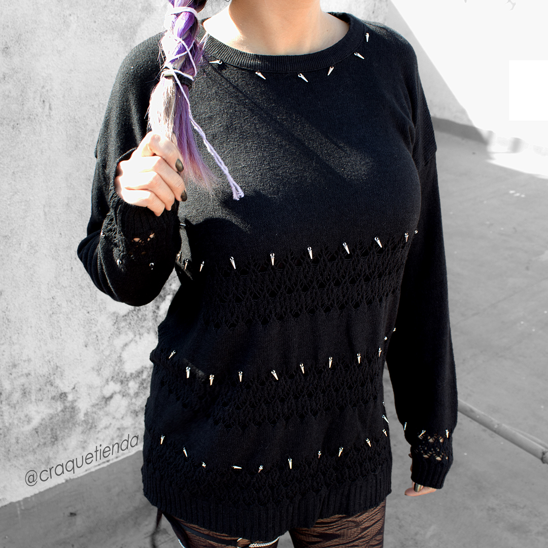 buzo picos puas alternativo cardigan sueter pulover dark black aesthetic grunge